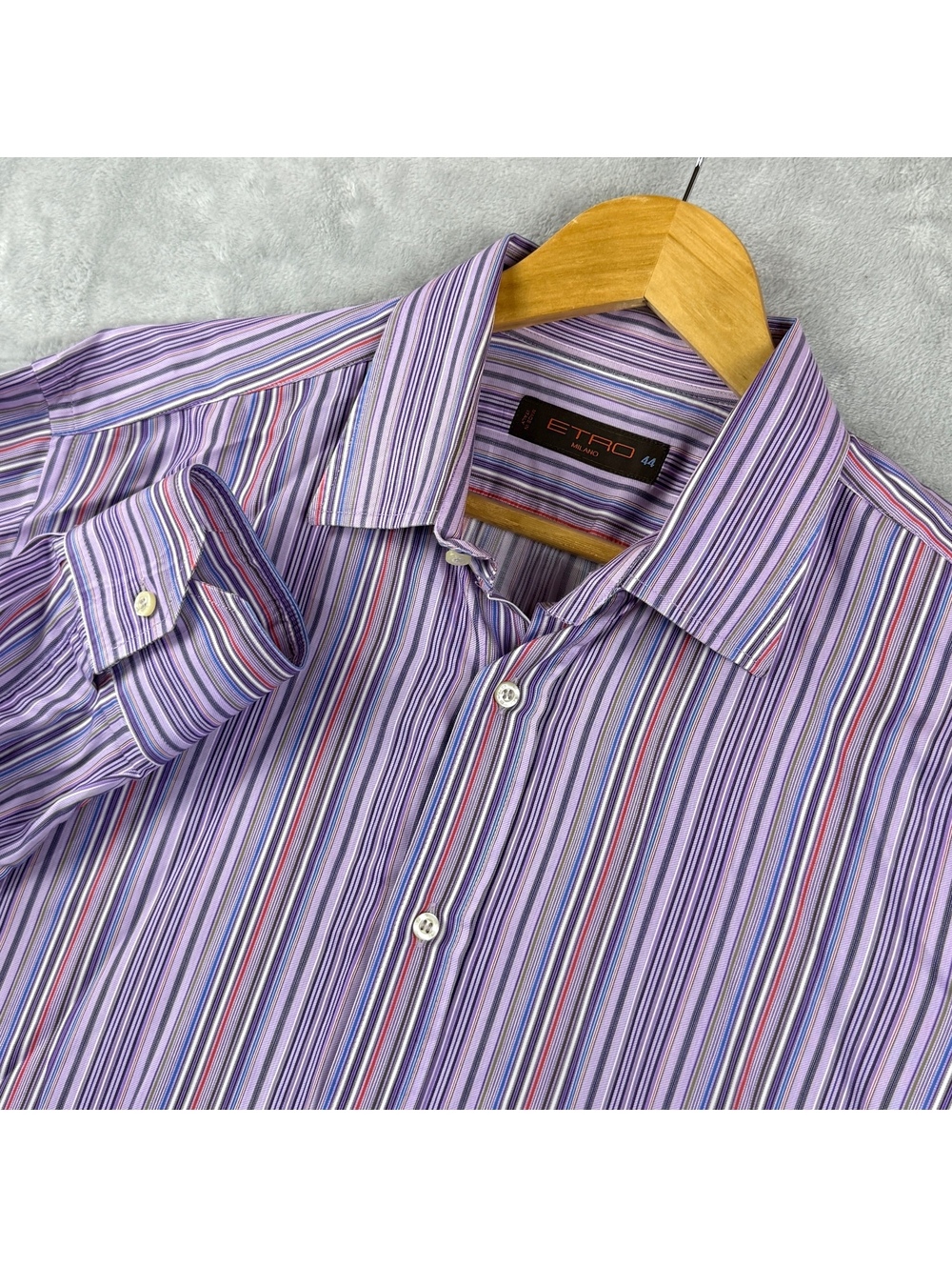 Etro Milano Men’s 44 Purple Multicolor Stripe Dress Shirt Made in Italy Luxury